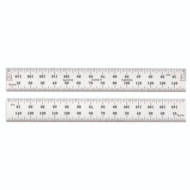 Starrett Spring Tempered Steel Rule with Satin Chrome Finish and Millimeter Graduation - 150mm Length, 35E Graduation Type, 1.2mm Thickness, 19mm Width - C635E-150 - Image 1